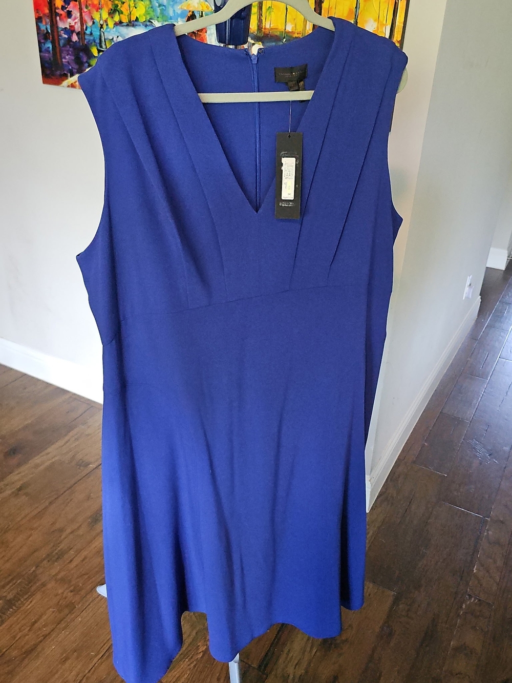 Donna Karan Royal Blue Sleeveless V-Neck Midi Dress